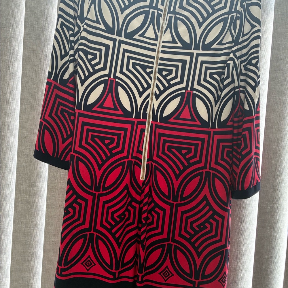 Geometric Navy and Red Dress